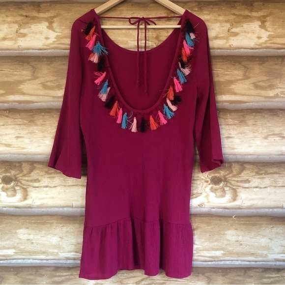 Xhilaration tassel trim open tie back scoop neck tunic top size large - Picture 15 of 16